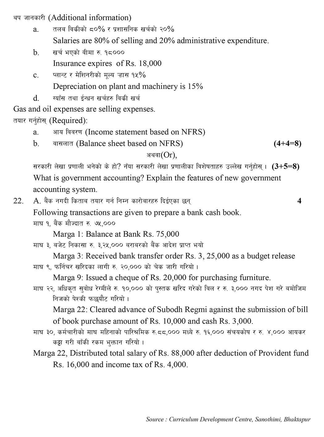 Class 11 Account Model Question 2080 (With Solution)