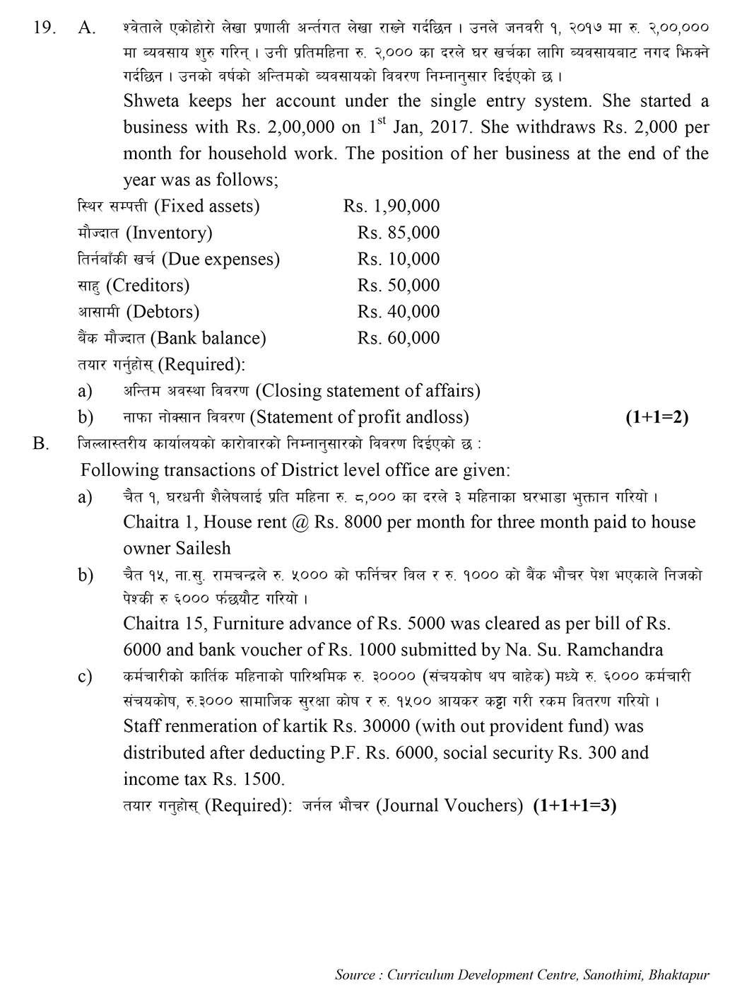 Class 11 Account Model Question 2080 (With Solution)